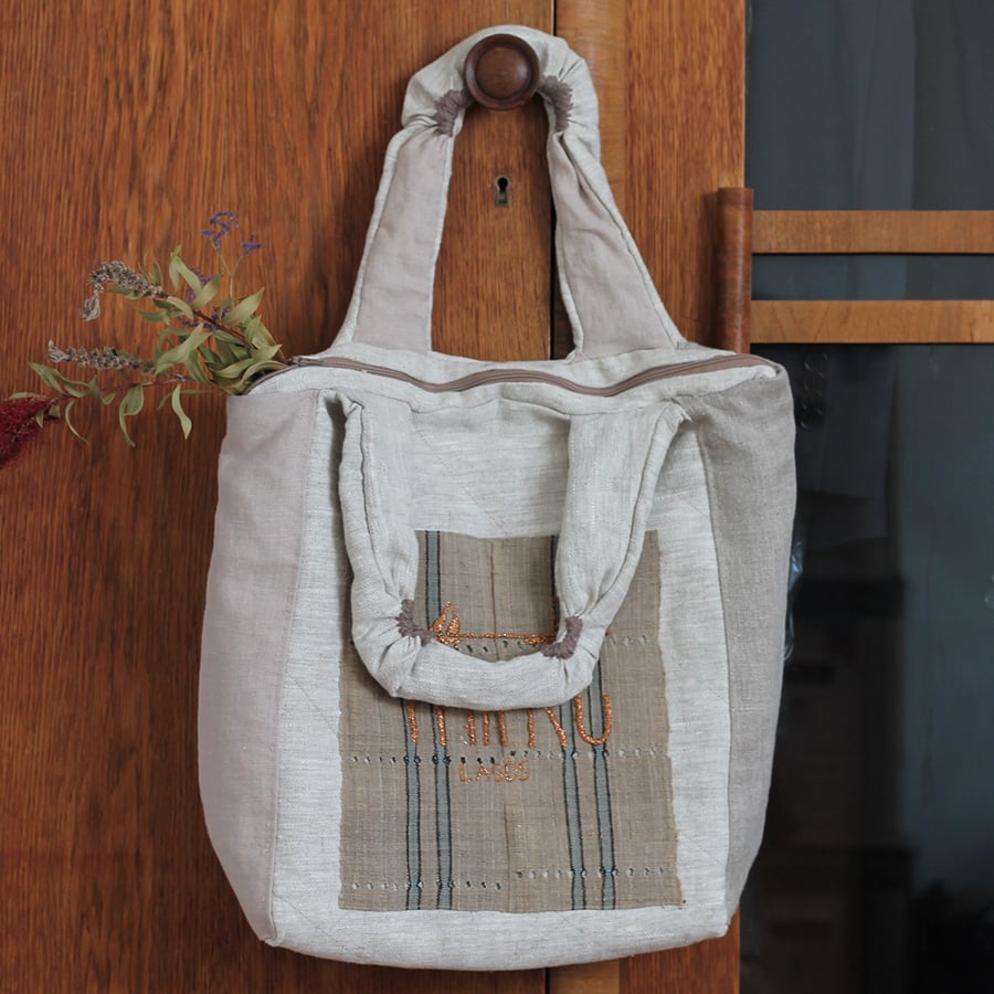 Minku linen book tote - large